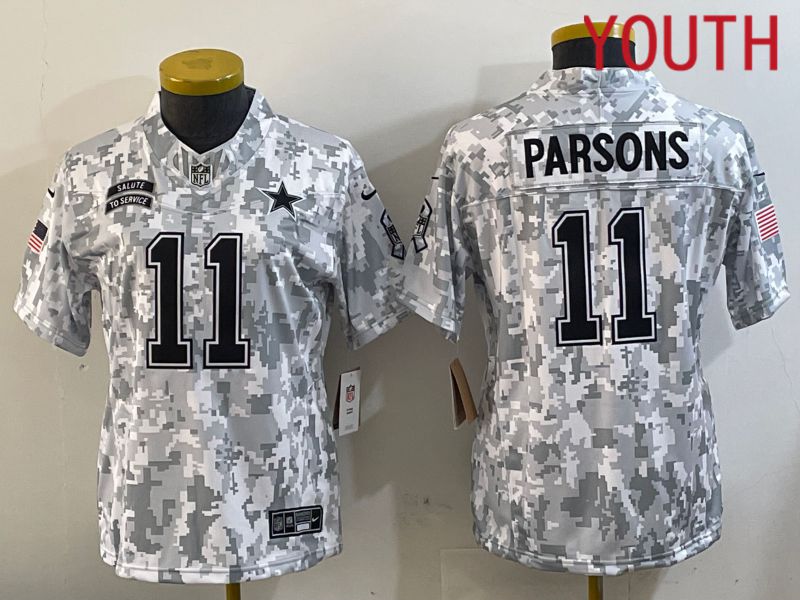Youth Dallas Cowboys #11 Parsons Nike Arctic Camo 2024 Salute to Service Limited NFL Jersey style 1->youth nfl jersey->Youth Jersey
